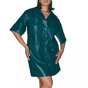Eloquii real leather, teal mini dress